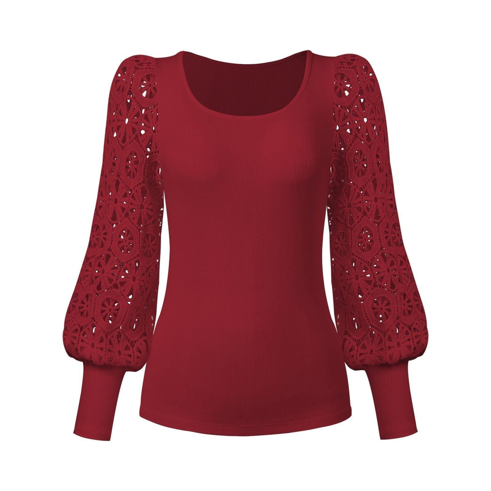 New Fashion Lace Long Sleeve Pullover Small Sunken Stripe T-shirt