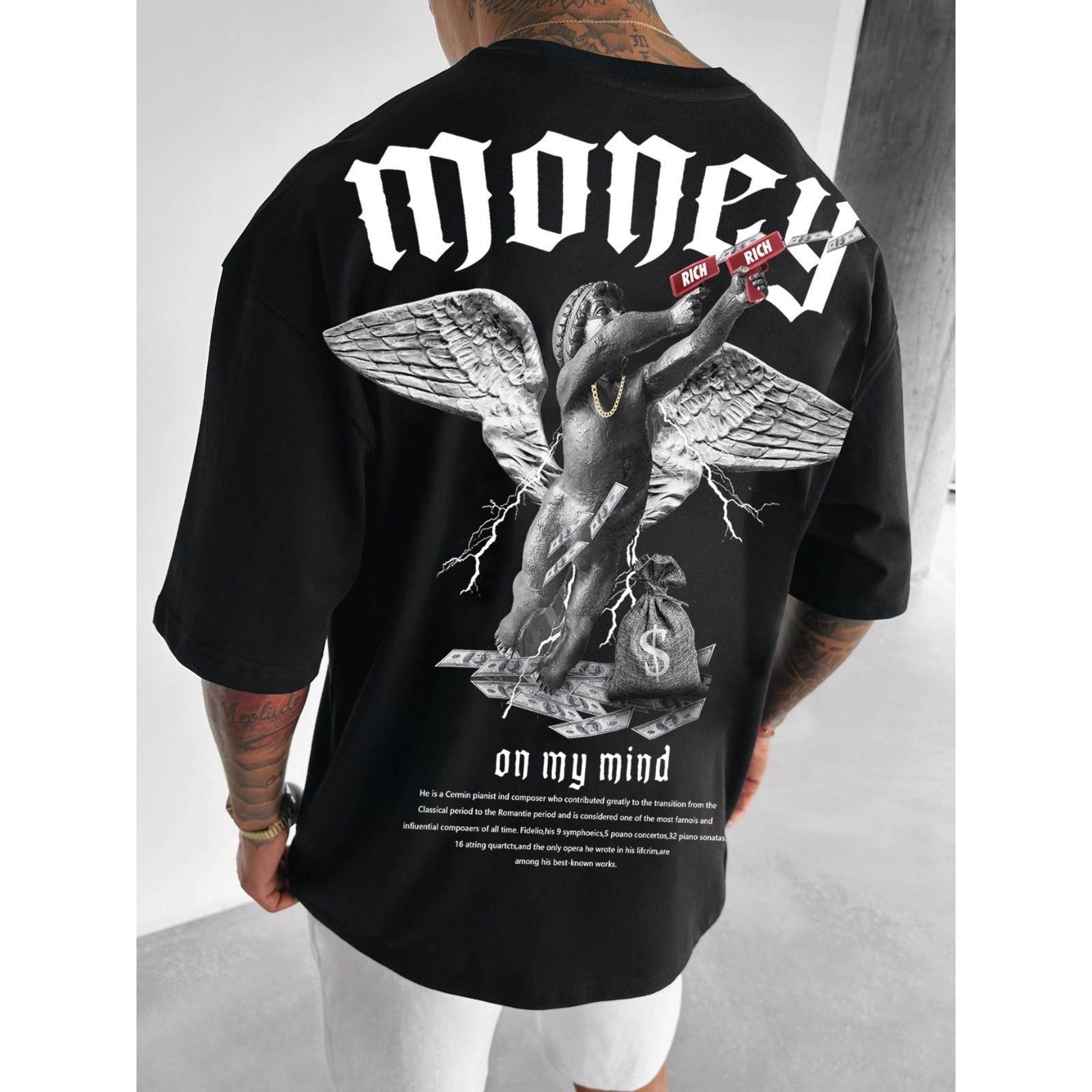 Men's Loose Money Angel Print Short Sleeve Round Neck Short Sleeve - Jointcorp