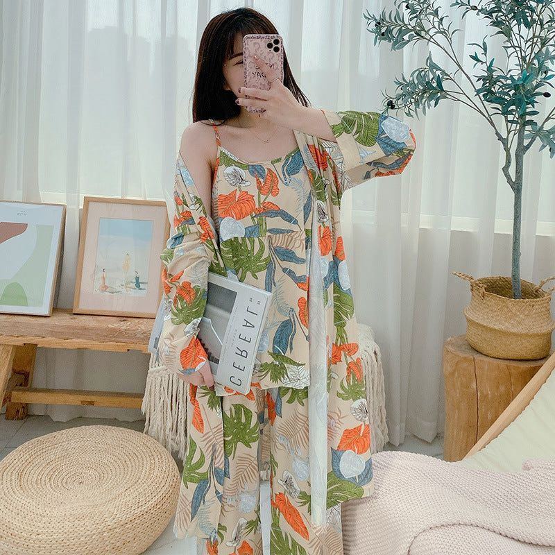 Korean Style Pajamas Women Autumn Milk Silk Long Sleeves Japanese Style - Jointcorp