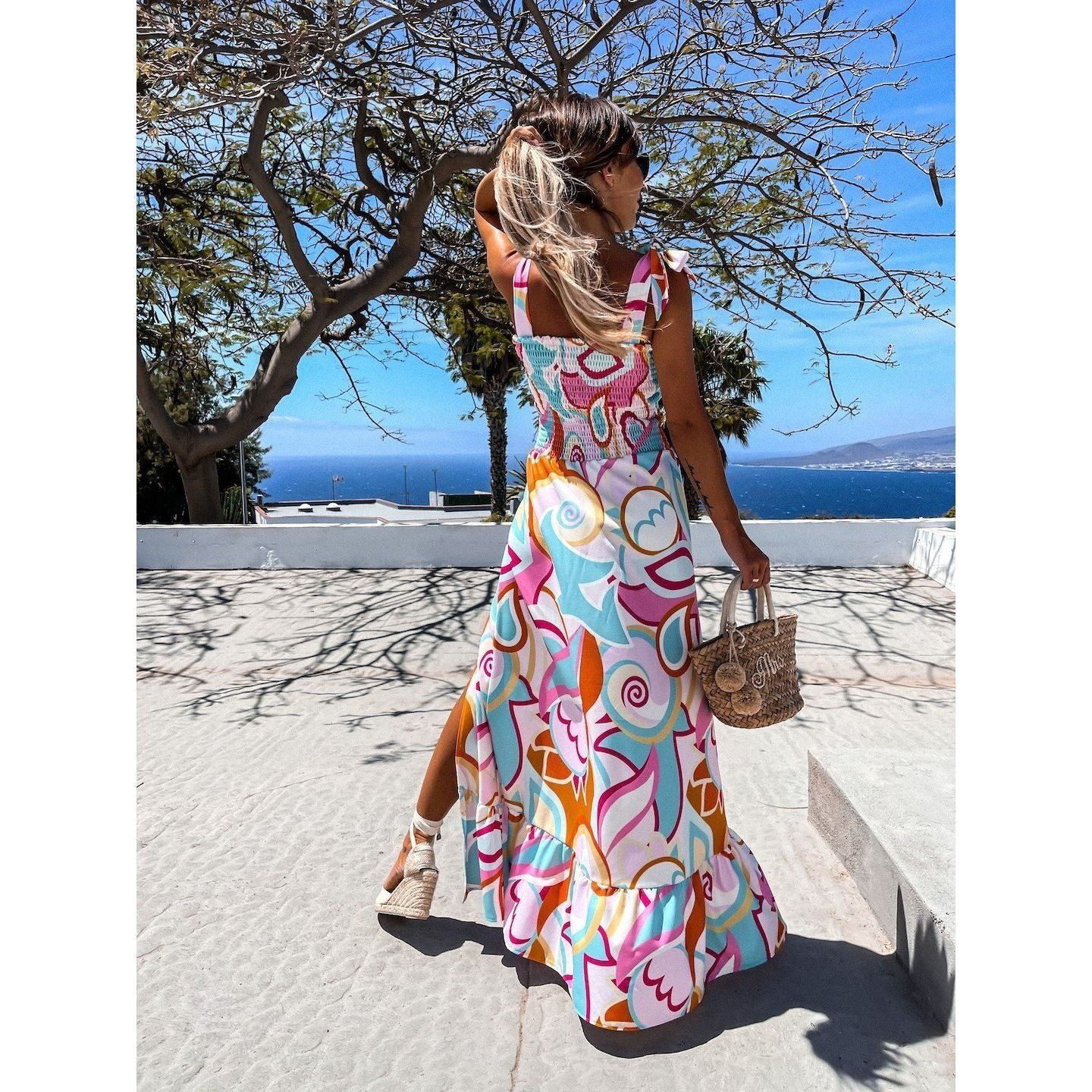 Bandeau Lace Sling Rainbow Print Dress - Jointcorp