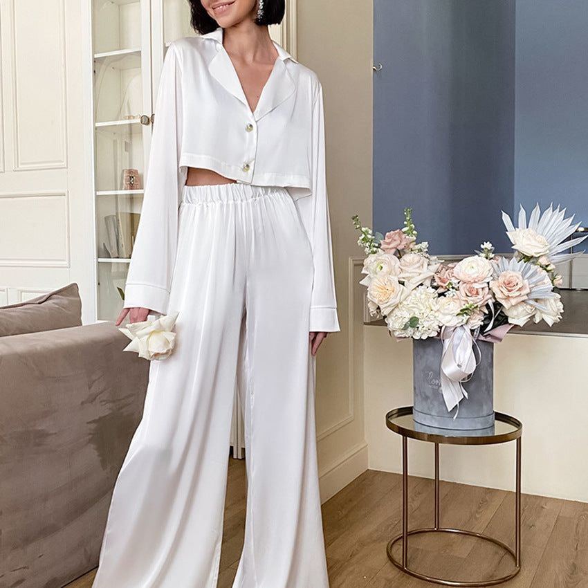 Ice Silk Pajama Suit White Casual Fashion - Jointcorp