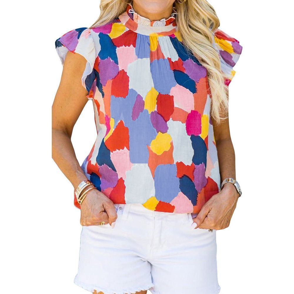 Color Block Contrast Color Short Sleeve T-shirt Female Outerwear Top