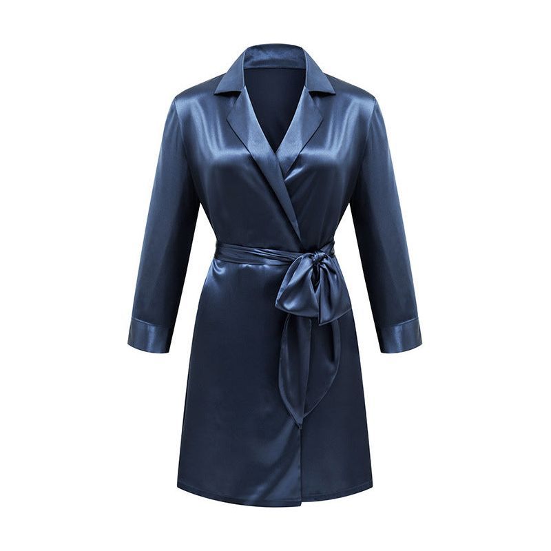 Lace Up Simulation Silk Bathrobe French Satin Pajamas - Jointcorp