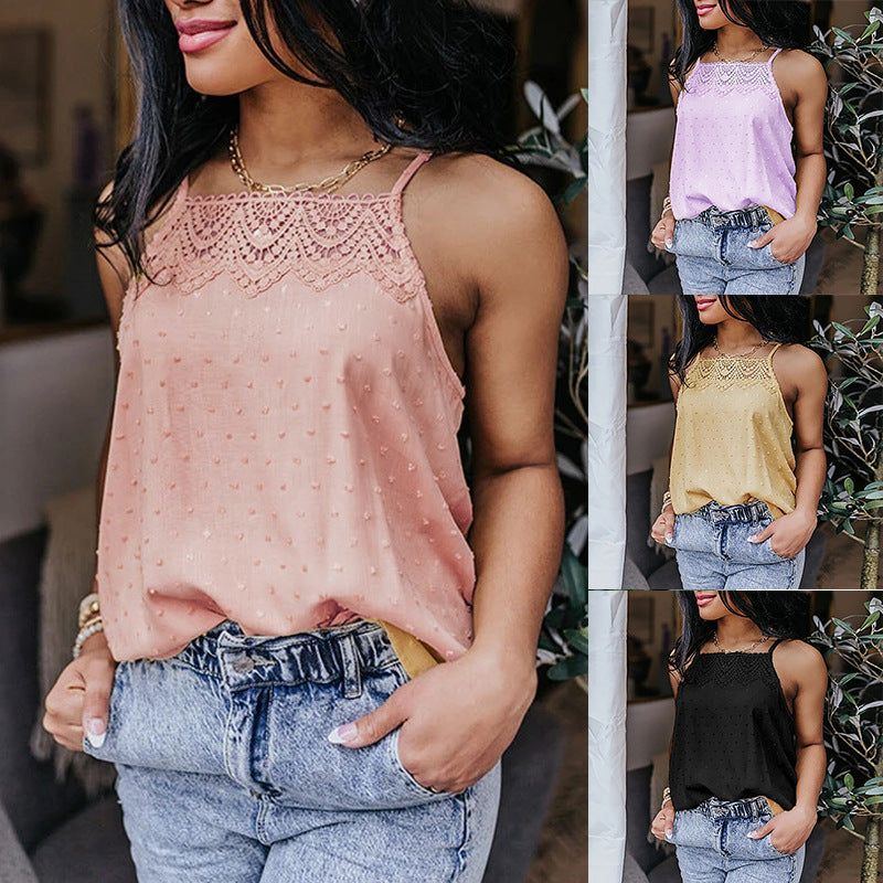 Summer New Solid Color Lace Stitching Casual Women's Top Camisole Women's - Jointcorp