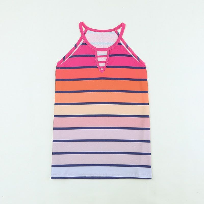 Clothing Summer Stripes Gradient Contrast Printed Top New Waist-tight Halterneck Vest - Jointcorp