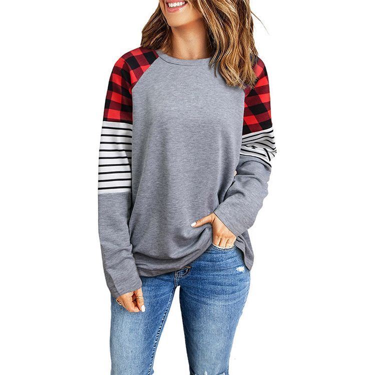 Women's Plaid & Striped Top w/ Color Matching, Long Sleeve.