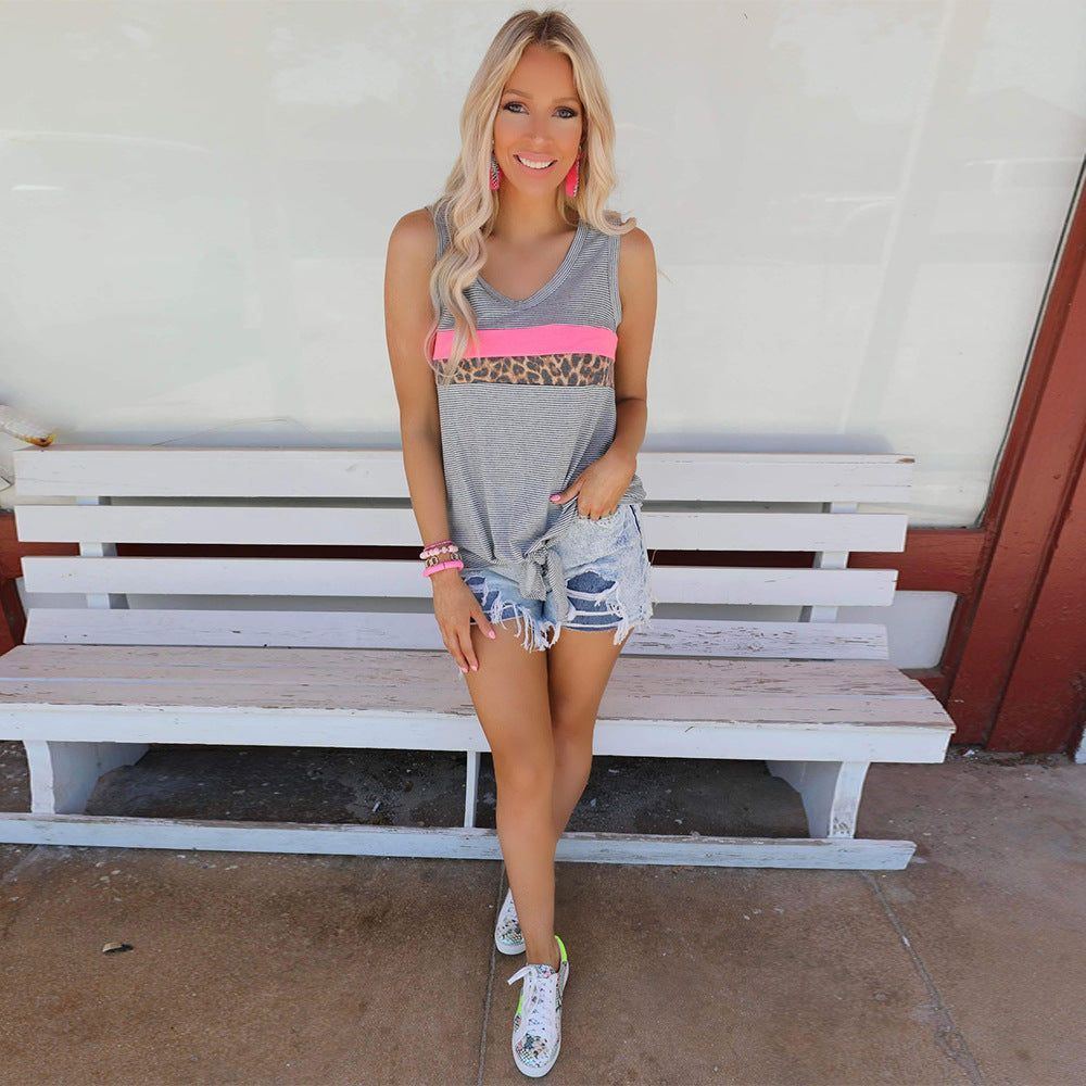 Striped Printed Round Neck Sleeveless Vest