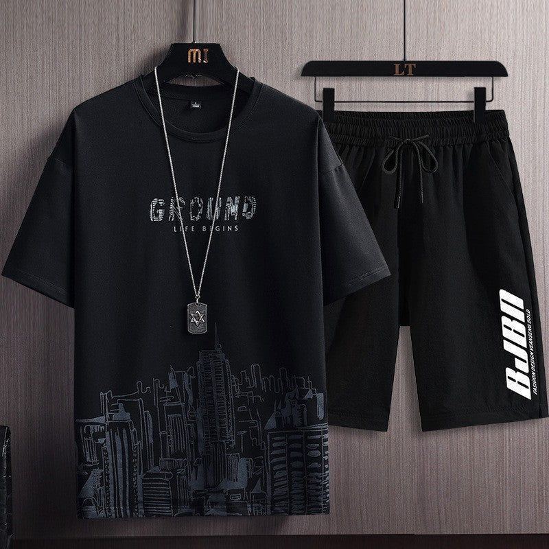Men's Fashion Printed Short-sleeved T-shirt Shorts Sports Two-piece Set - Jointcorp