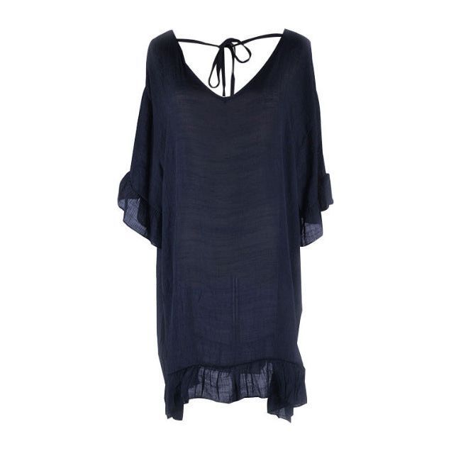 Solid Color Sun Protection Shirt Ruffled V-neck Bikini Loose Blouse