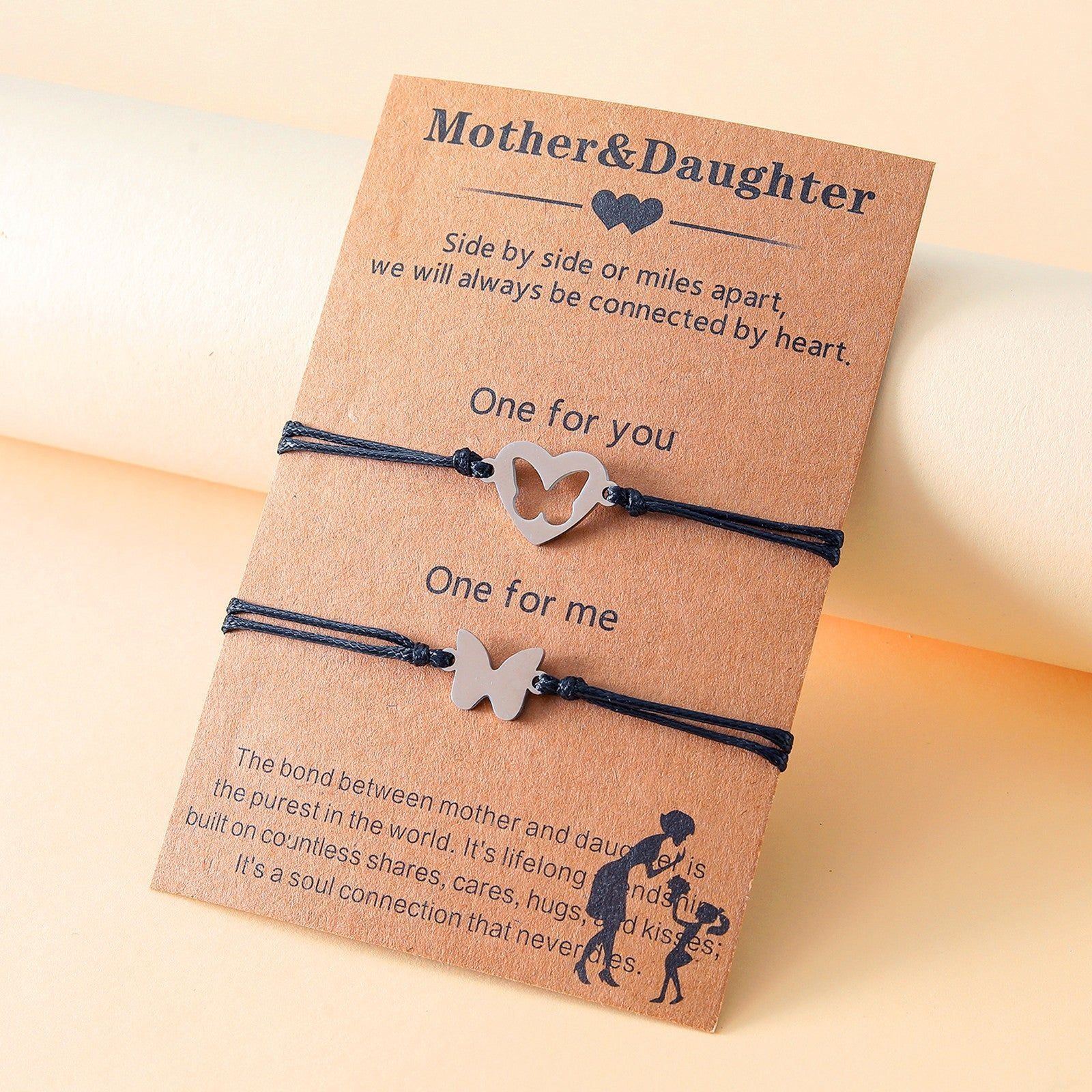 Mother's Day Card Bracelet Heart-shaped Butterfly Wax Line Woven Hand Strap - Jointcorp