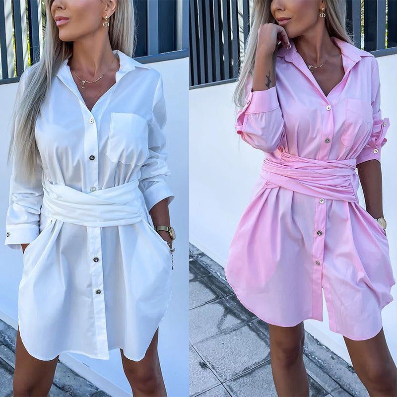Multi-Color Rolled Sleeves Shirt Dress Women - Jointcorp