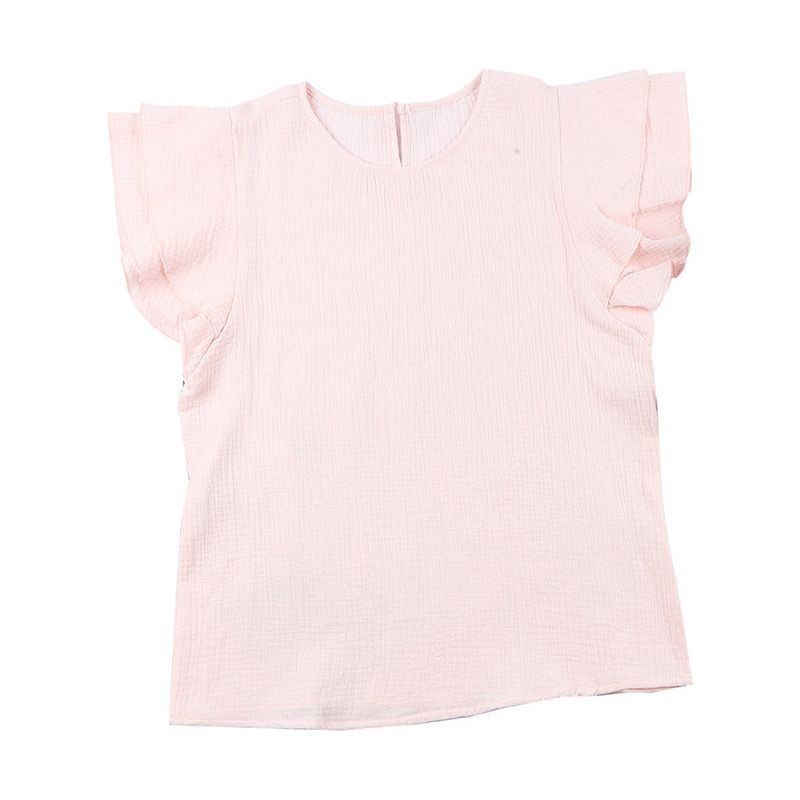 Pink Texture Layered Pleated Short Sleeves Shirt Women's Summer Fashion Loose Pullover