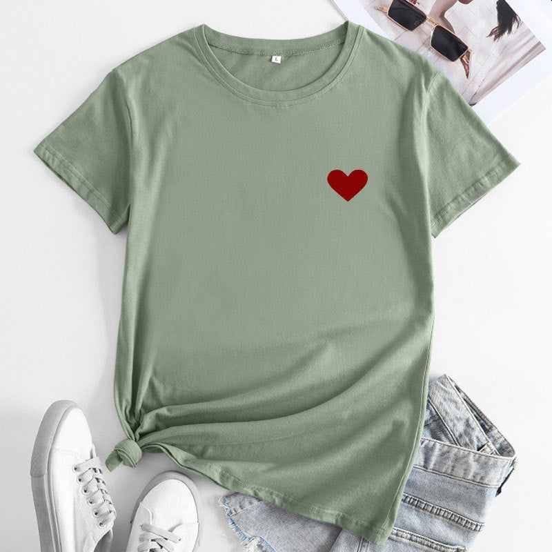 Simple And Comfortable Pure Cotton Love Short Sleeve Women's T-shirt