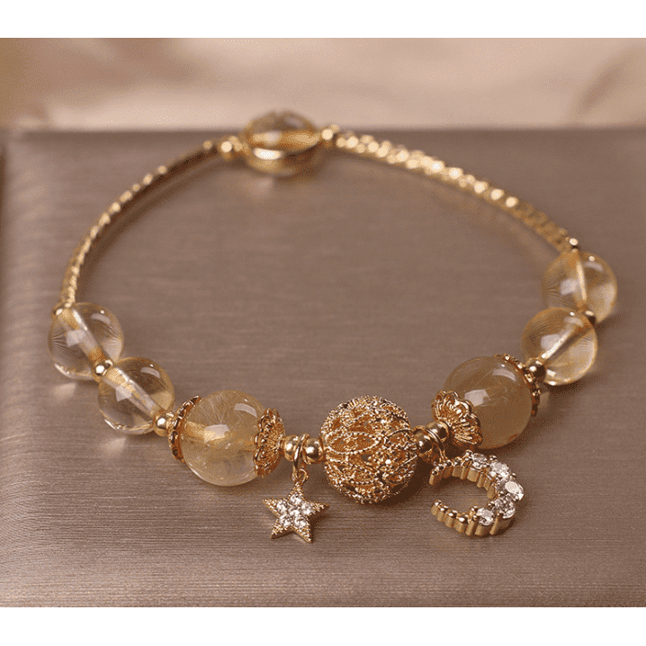Natural Citrine Gold Gem Quartz Bracelet Women's Light Luxury Star Moon Crystal Accessories - Jointcorp