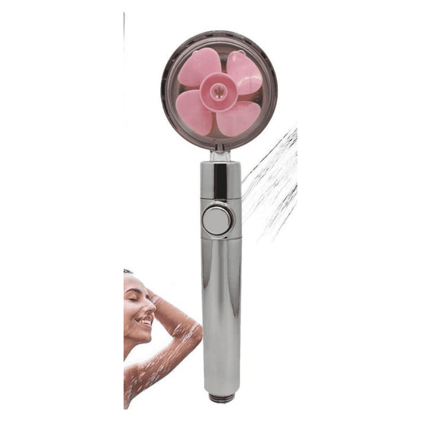Propeller Driven Shower Head With Stop Button And Cotton Filter Turbocharged High Pressure Handheld Shower Nozzle