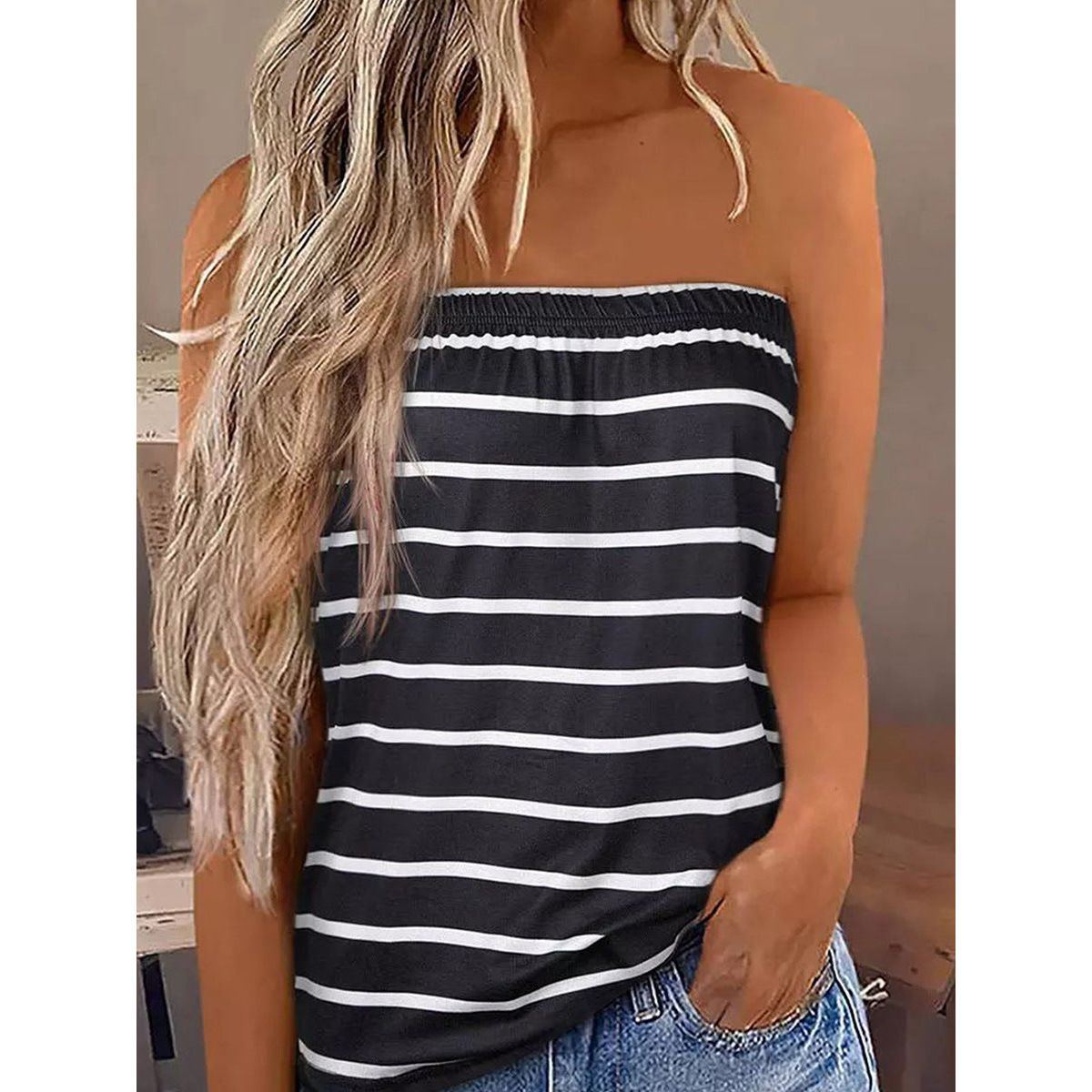Fashion Striped Off Shoulder Vest