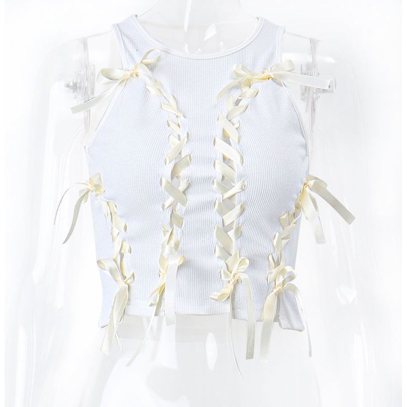 Niche French Short Style Vest Hollowed Out Top