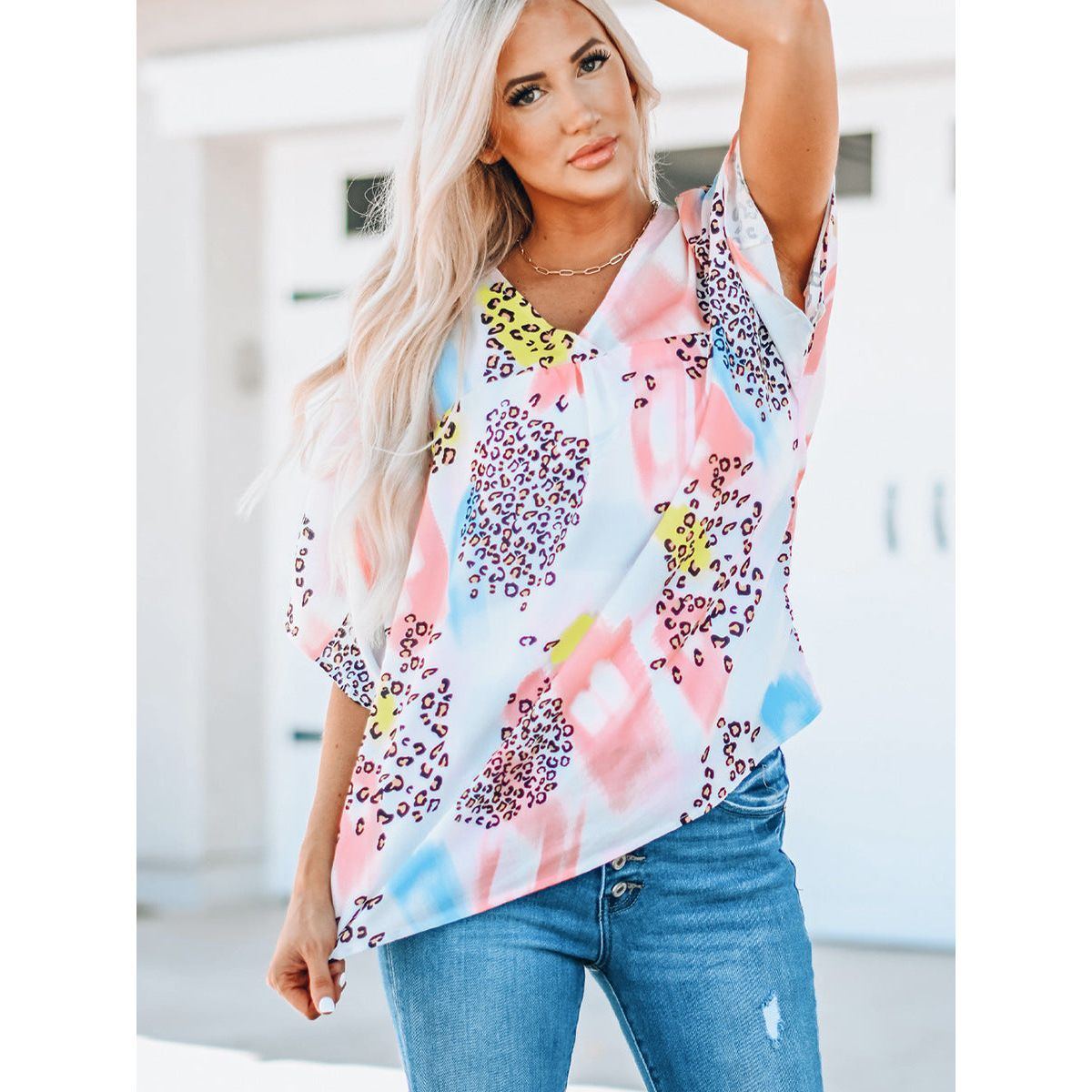 Women's Batwing Sleeve Loose V-neck Pullover Top - Jointcorp