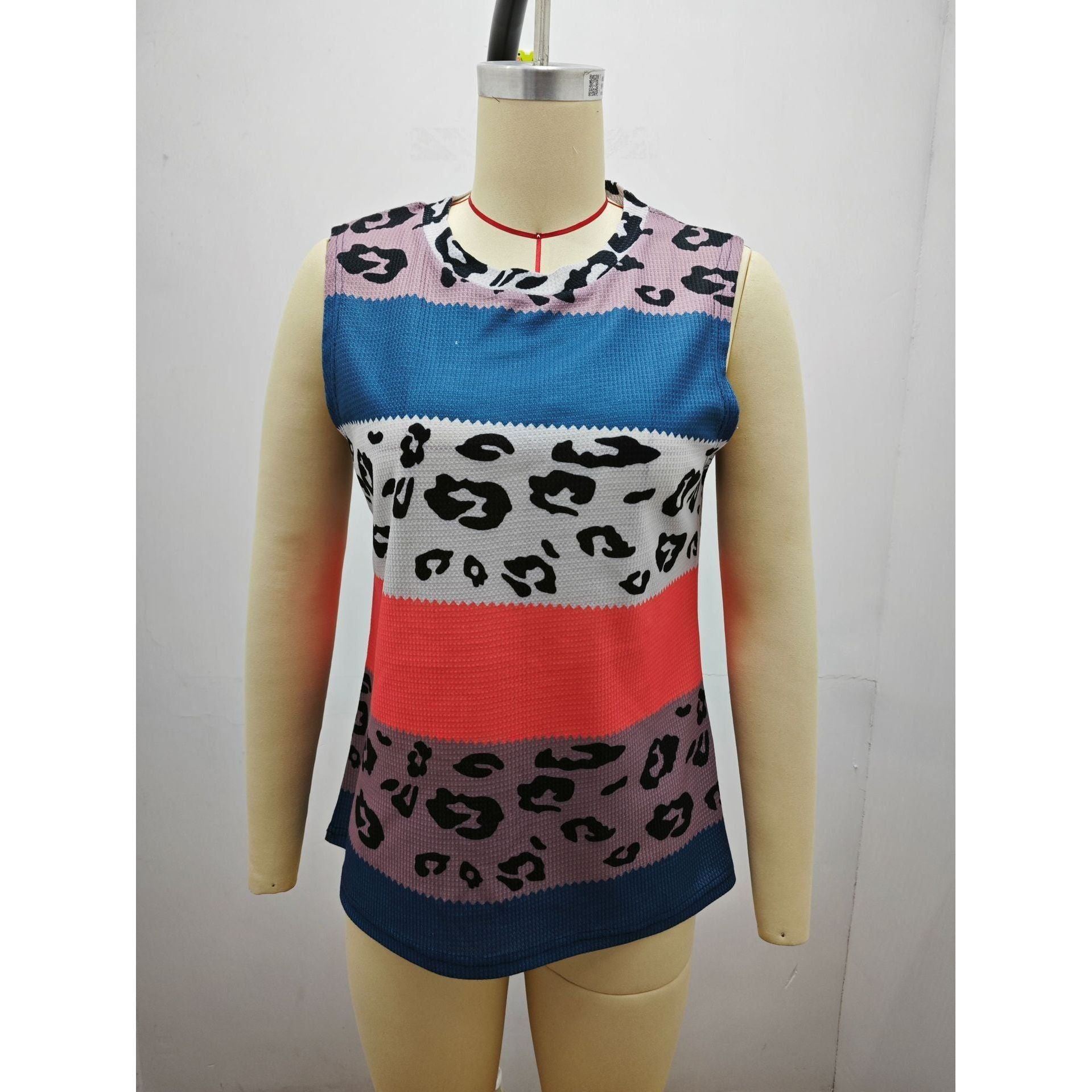 Leopard Print Contrast Color Small Vest Women's Loose