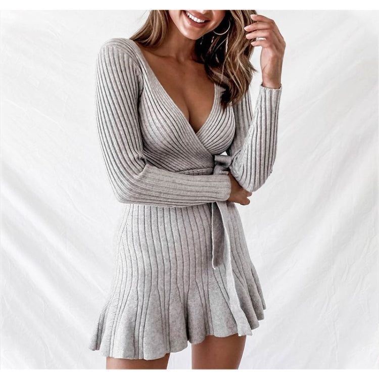 Sexy V Neck Knitted Dresses Women Long Sleeve - Jointcorp