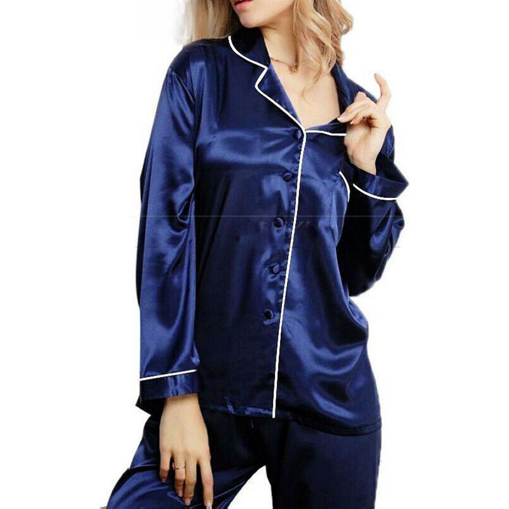Women Sleepwear Satin Pajamas Sets Long Sleeve Autumn Sleepwear Faux Silk Pajamas Suit Female Homewear - Jointcorp
