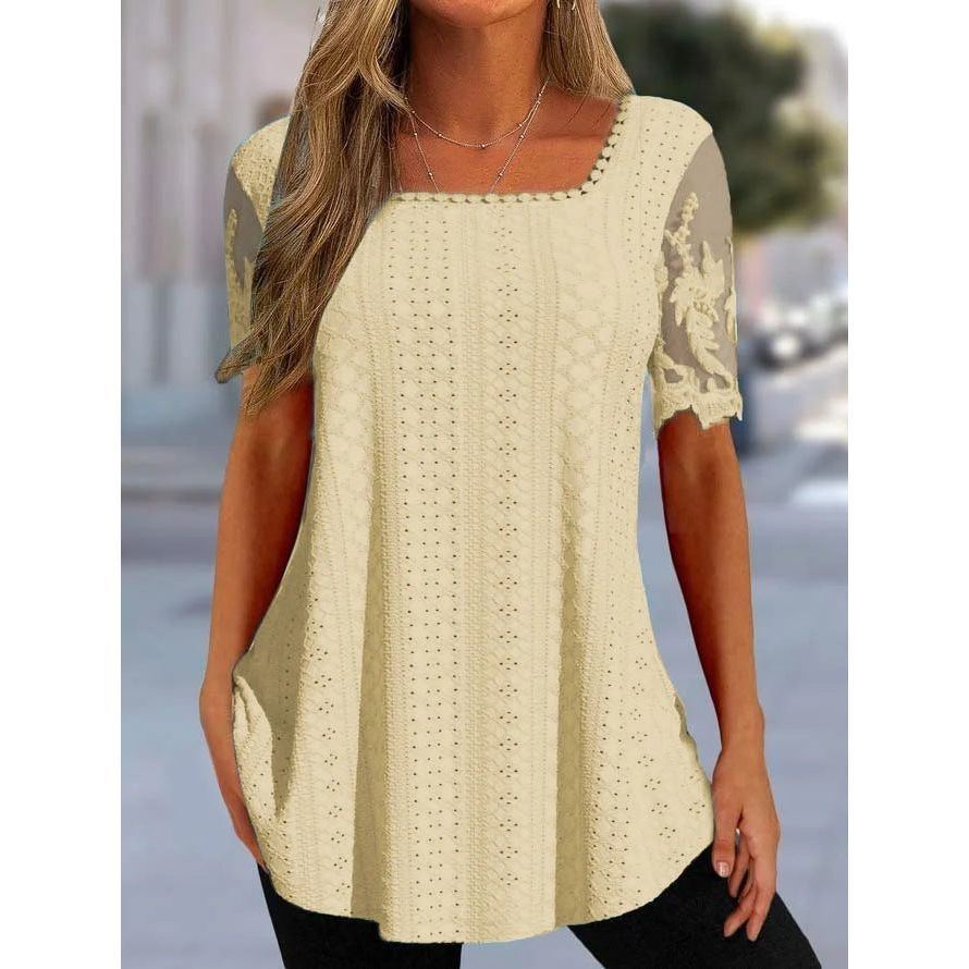 Summer New Square Neck T-shirt Hole Hollow-out