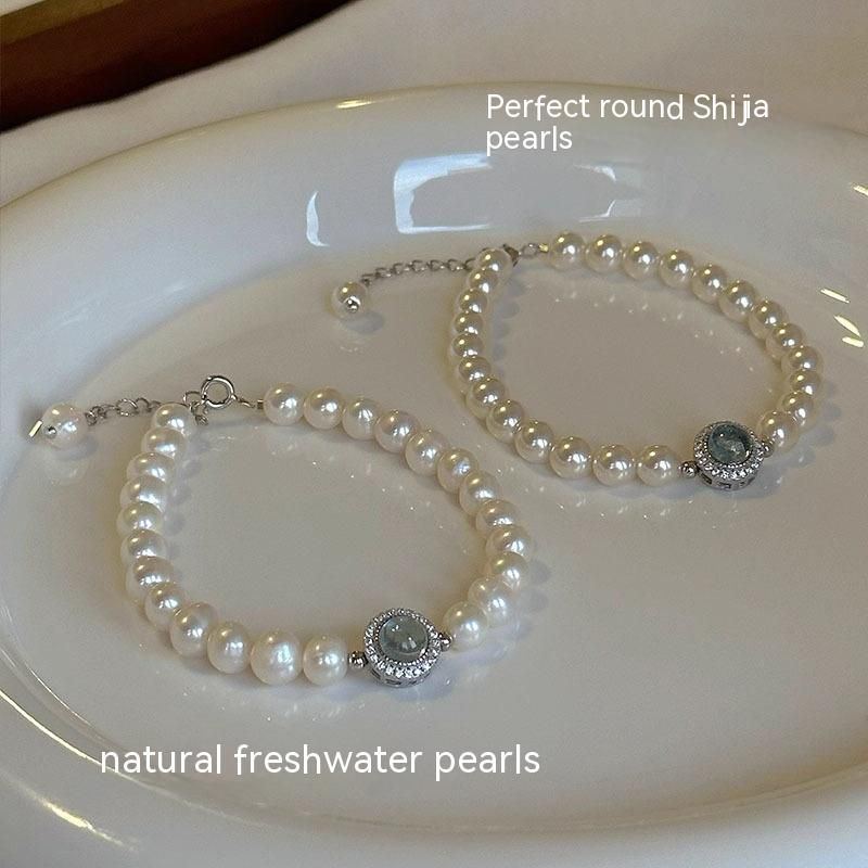 Mercury Silver Natural Freshwater Pearl Aquamarine Bracelet Female - Jointcorp