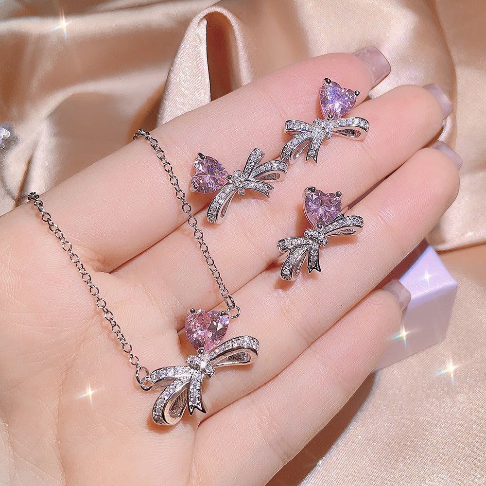 Love Bowknot Zircon Jewelry Three Piece Set - Jointcorp