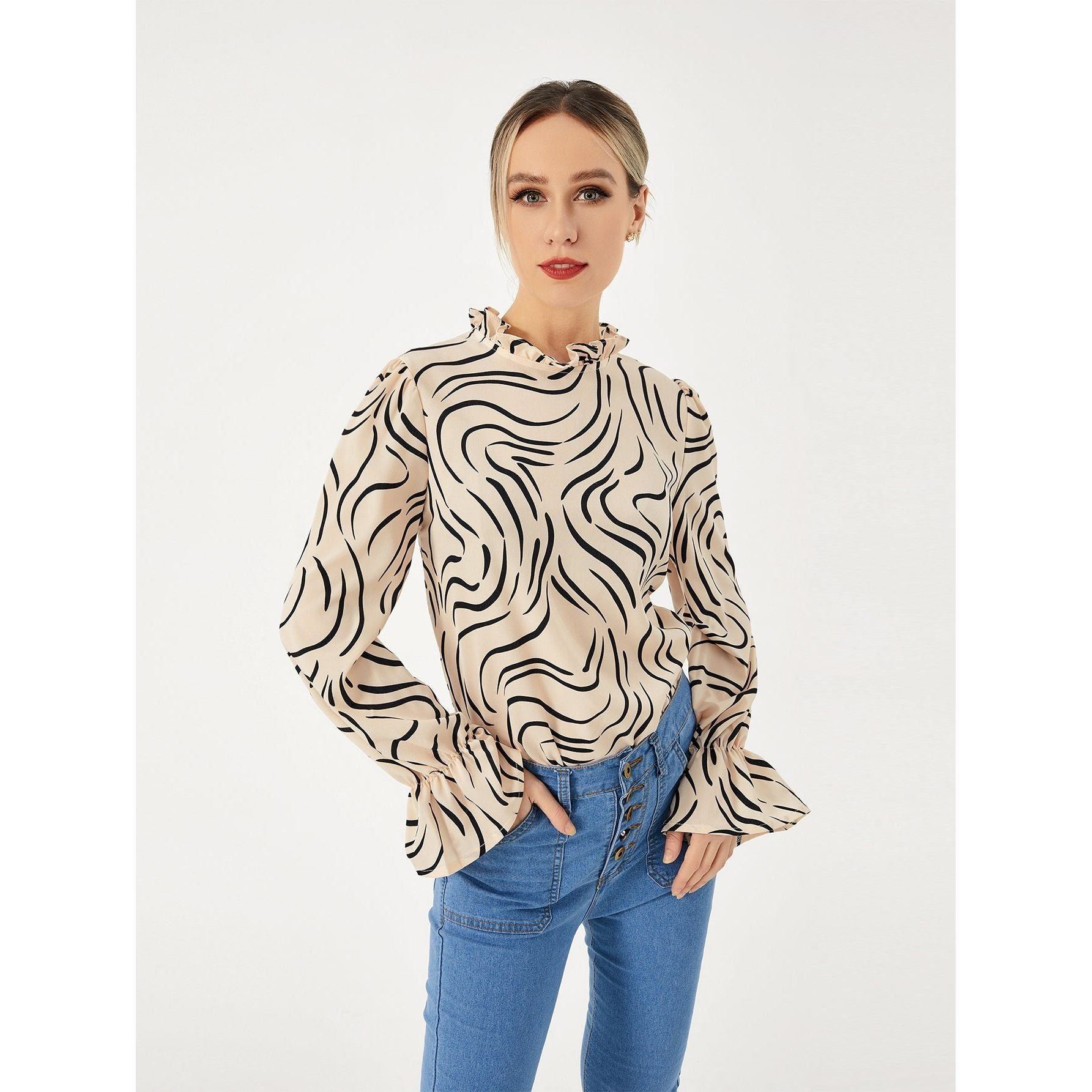 Ladies Graphic Casual Balloon Sleeve Shirt