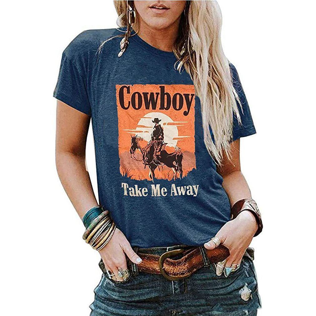 European And American Western Printed Short Sleeve Women's Summer T-shirt