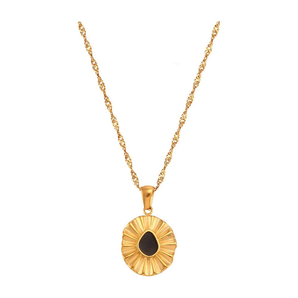 Titanium Steel Water Wave Chain Sunflower Dropping Oil Pendant Necklace - Jointcorp