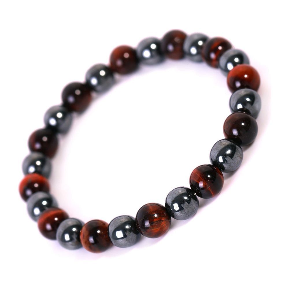 Black Magnet Bright Stone Tricolor Red Green Blue Tigereye Beaded Bracelet - Jointcorp