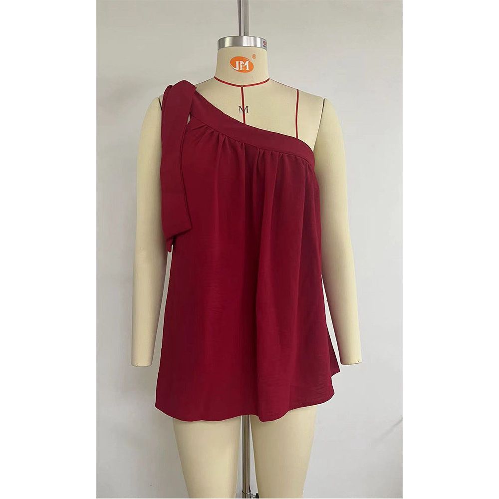 Cross-border European And American Women's Clothing Shoulder Lace-up Bow Top One-shoulder Vest