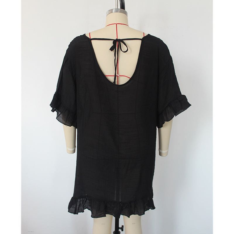 Solid Color Sun Protection Shirt Ruffled V-neck Bikini Loose Blouse