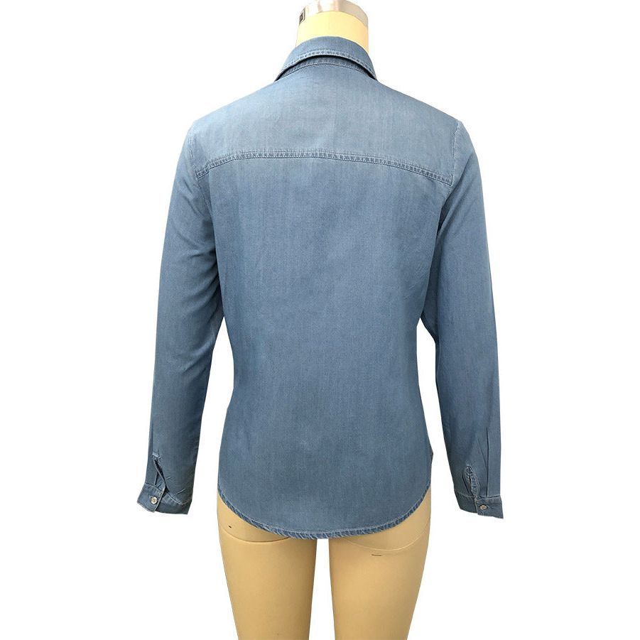 Lapel Denim Shirt Washed Retro Slim Top