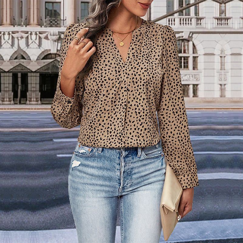 Top Fall Women's Clothing Commute Style Long Sleeve Leopard-print Shirt