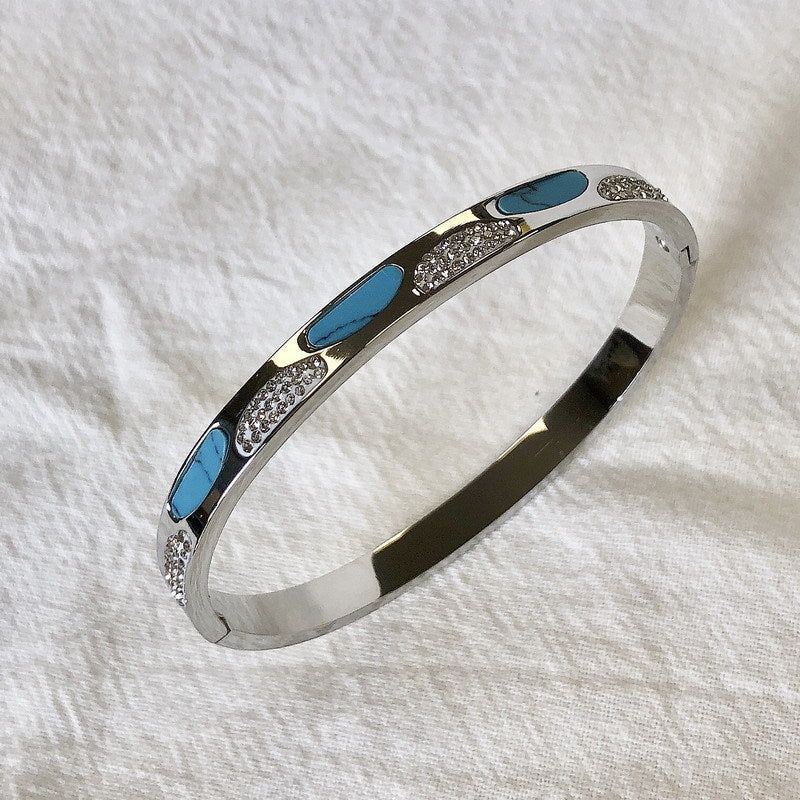 Titanium Steel Diamond Peacock Blue Color Buckle Bracelet - Jointcorp