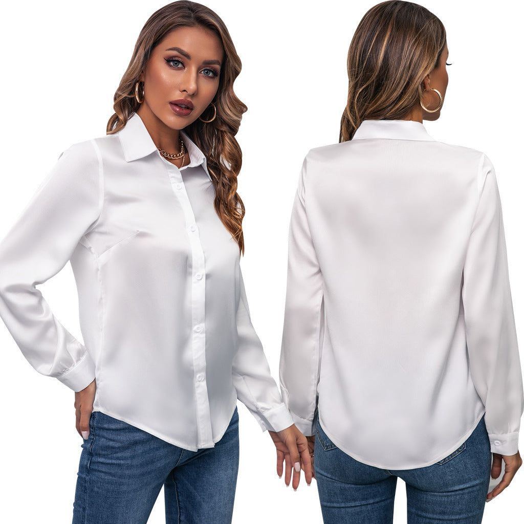 Satin Pleated Long-sleeved Top Casual Loose - Jointcorp