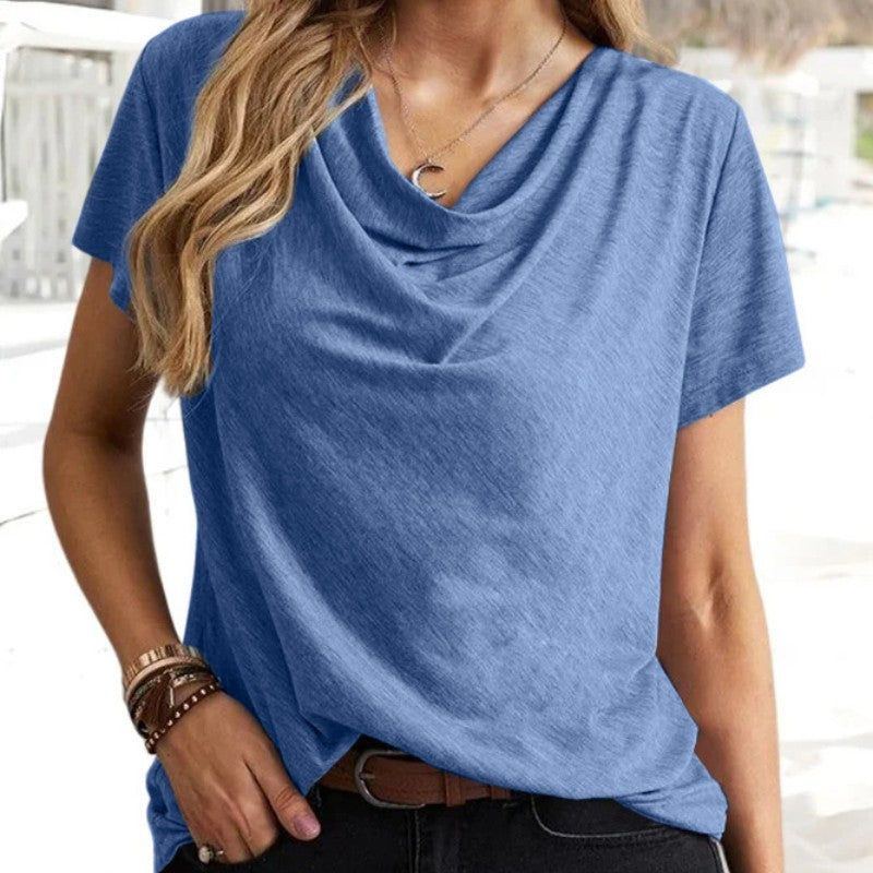 Solid Color Casual Fashion V-neck Short Sleeve T-shirt For Women