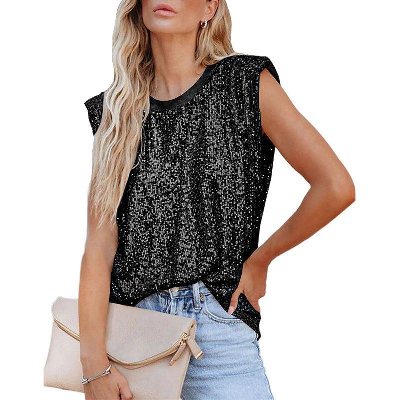 Sequined Sleeveless Top Bottoming Padded Shoulder Women's Vest