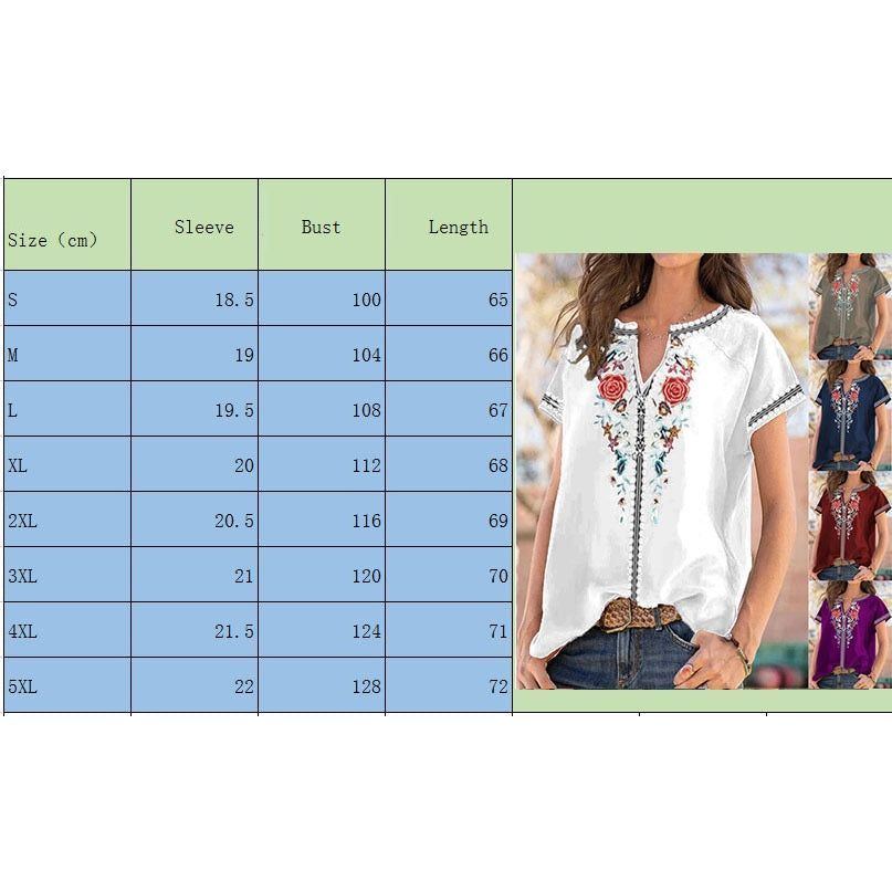 Summer New Ethnic Print Short Sleeve T-shirt Top Women