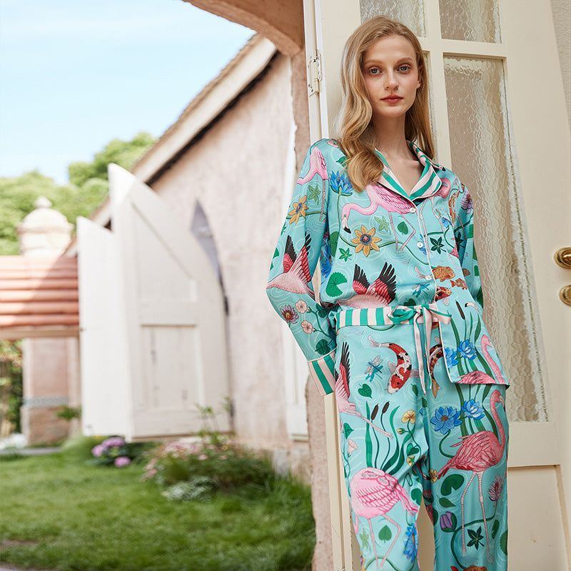 Ice Silk Pajamas Women's Long Sleeve Outerwear Homewear Suit - Jointcorp