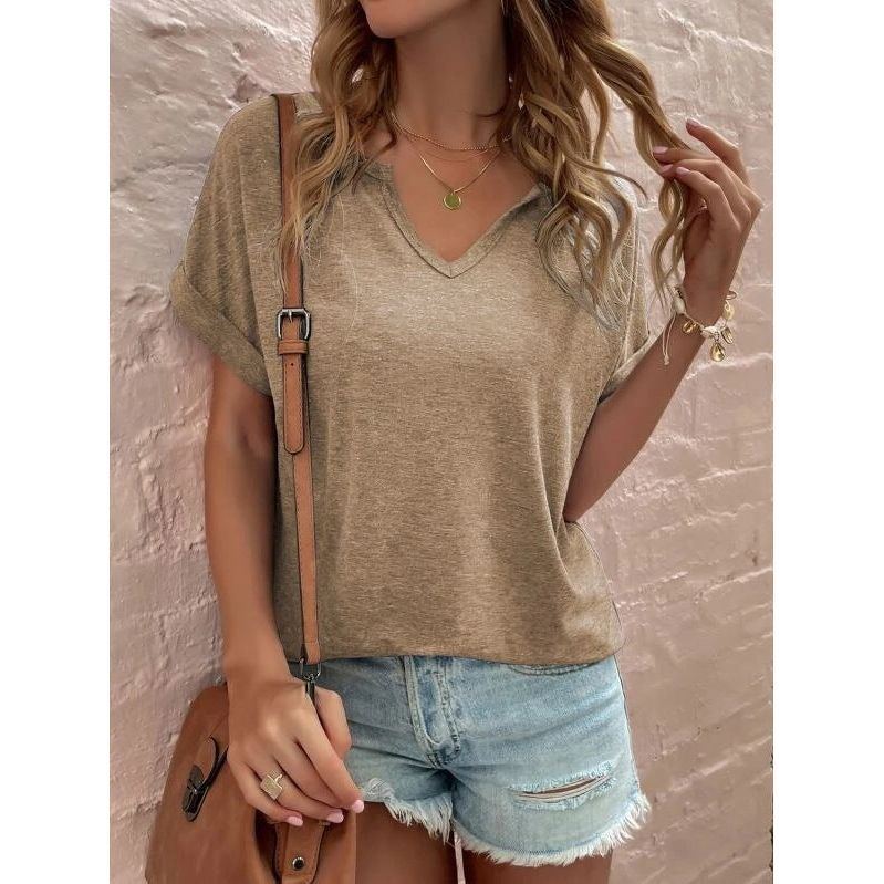 Women's New Solid Neckline Loose Short Sleeve T-shirt - Jointcorp