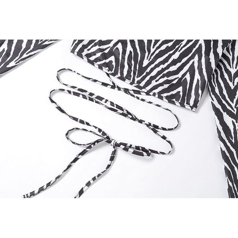 Striped Print Lace-up Short Tops For Women