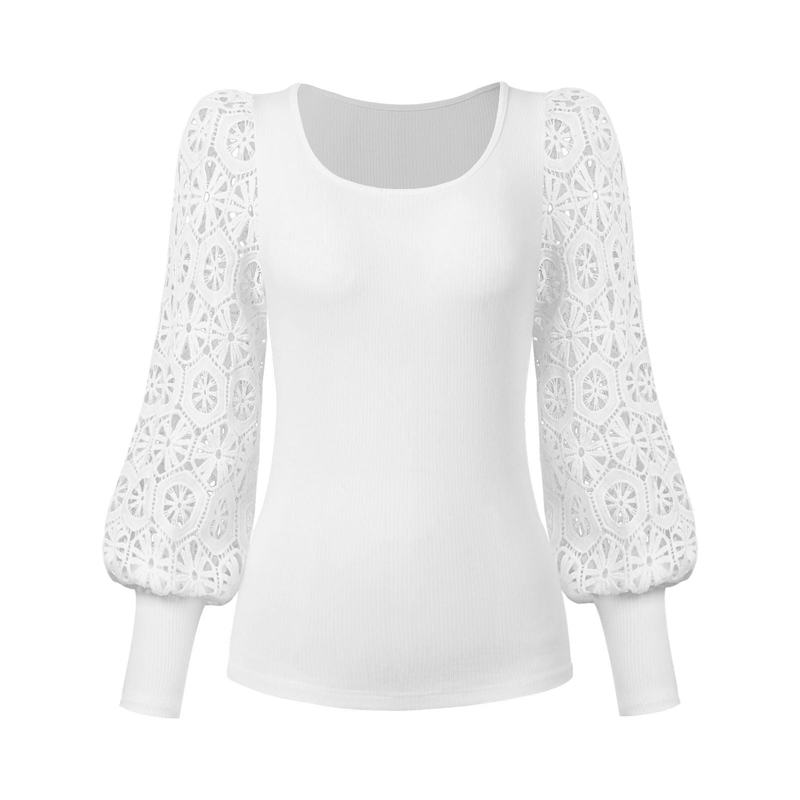 New Fashion Lace Long Sleeve Pullover Small Sunken Stripe T-shirt