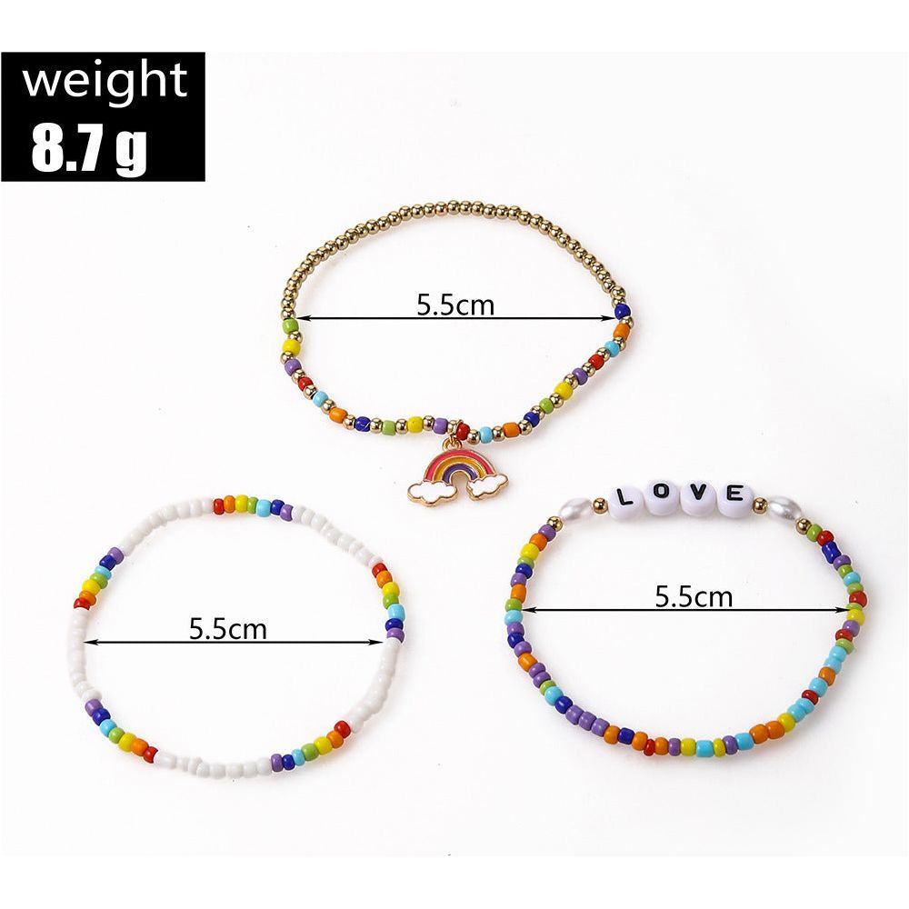 Bohemian Bead Letter LOVE Rainbow Pendant Three-piece Bracelet - Jointcorp