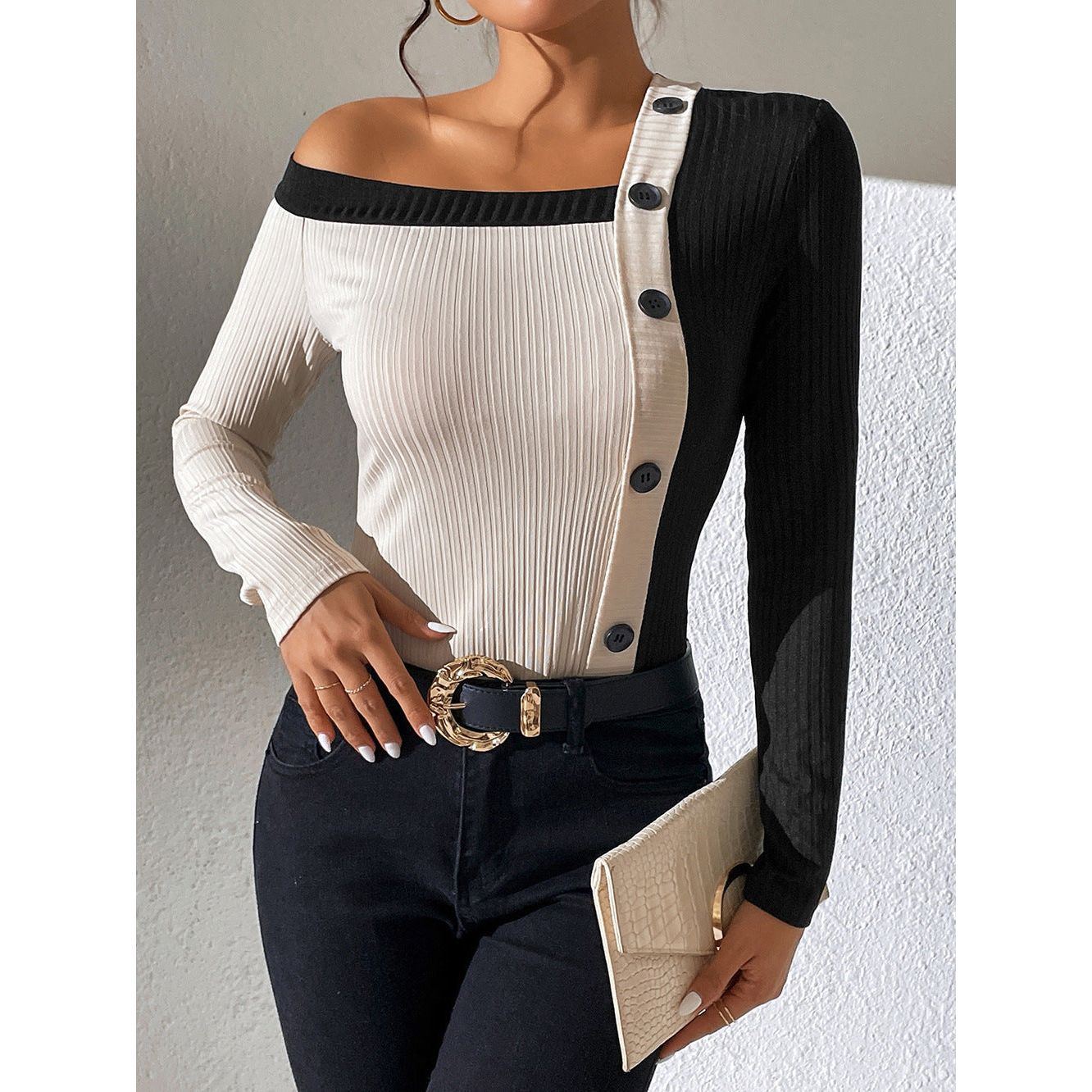 Women's Sexy Long Sleeve Off-shoulder Knitted T-shirt