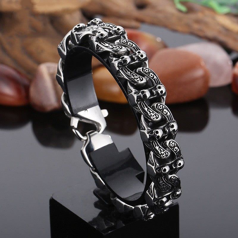 Retro Exaggerated Skull Titanium Steel Men's Spring Fastener Bracelet - Jointcorp