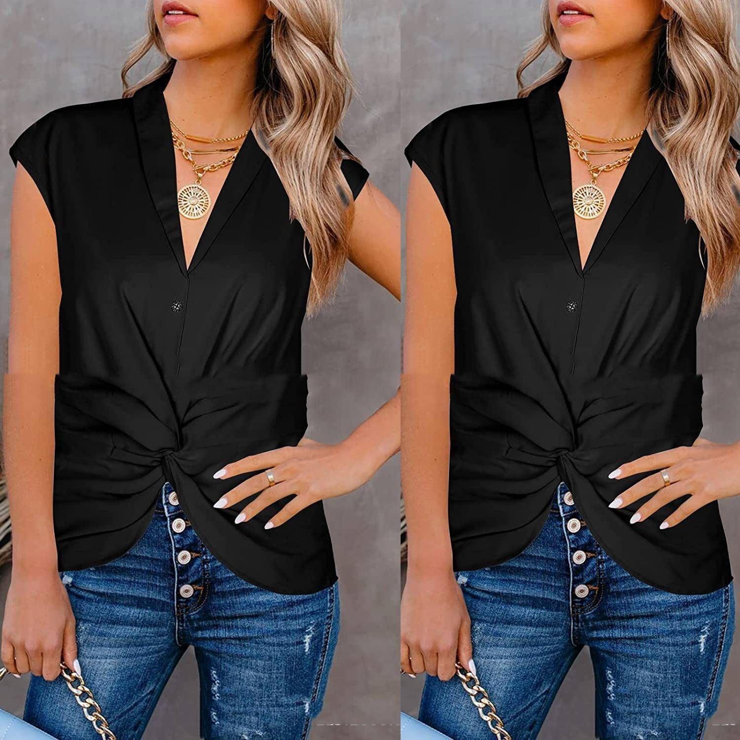 European And American Style Top V-neck Front Kink Vest Shirt - Jointcorp