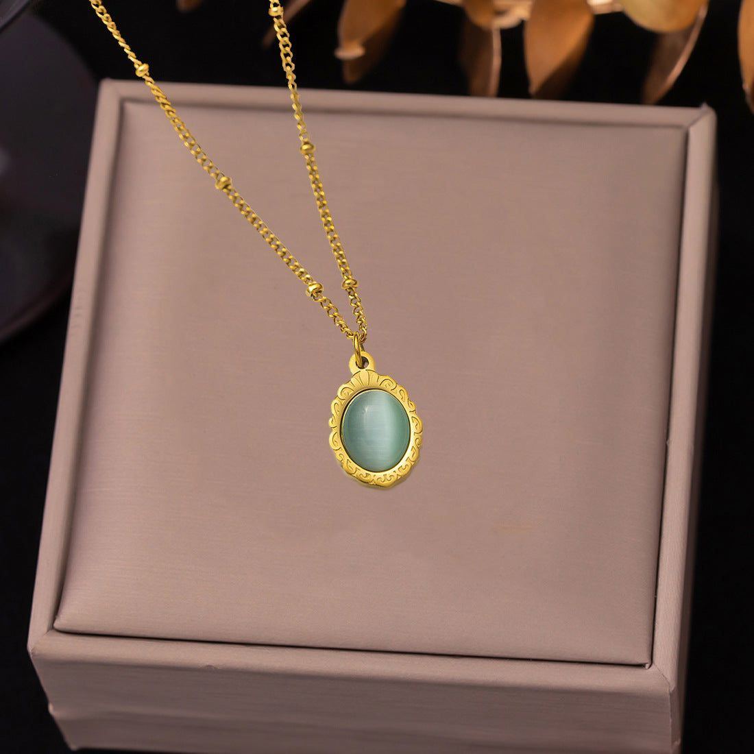 Women's Fashion All-matching Opal Titanium Steel Pendant Necklace - Jointcorp